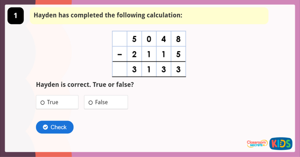 Year 4 Subtract Two 4-Digit Numbers 2 Game