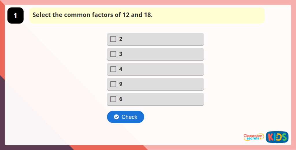 Year 5 Common Factors Game