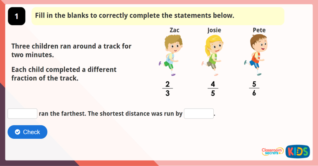 Year 6 Compare and Order by Denominators Game