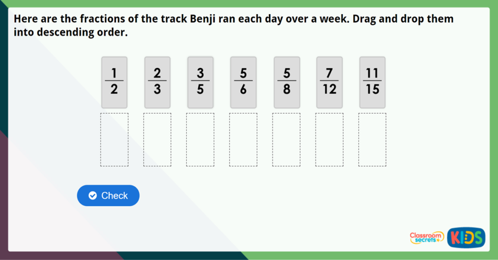Year 6 Compare and Order by Denominators Challenge