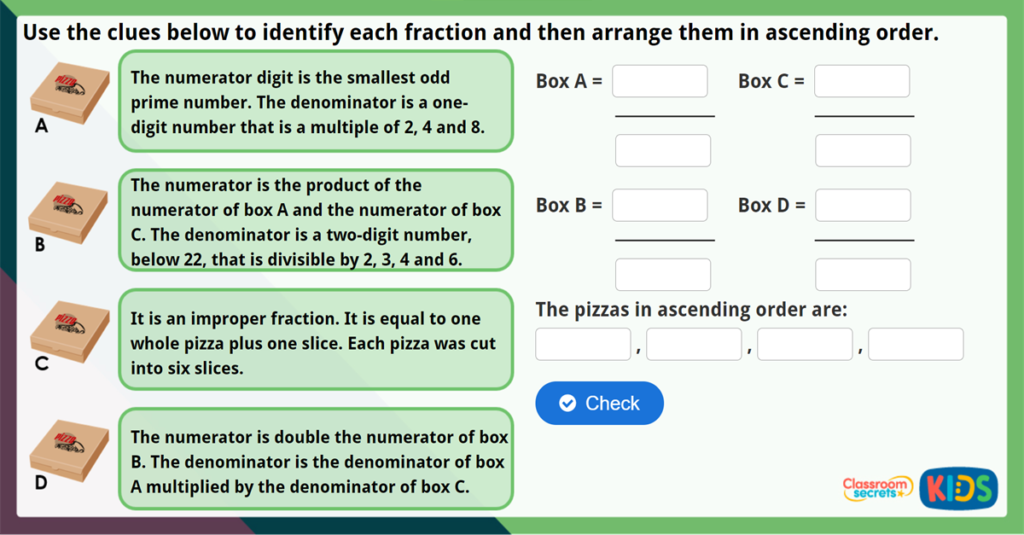 Year 6 Compare and Order by Numerators Challenge