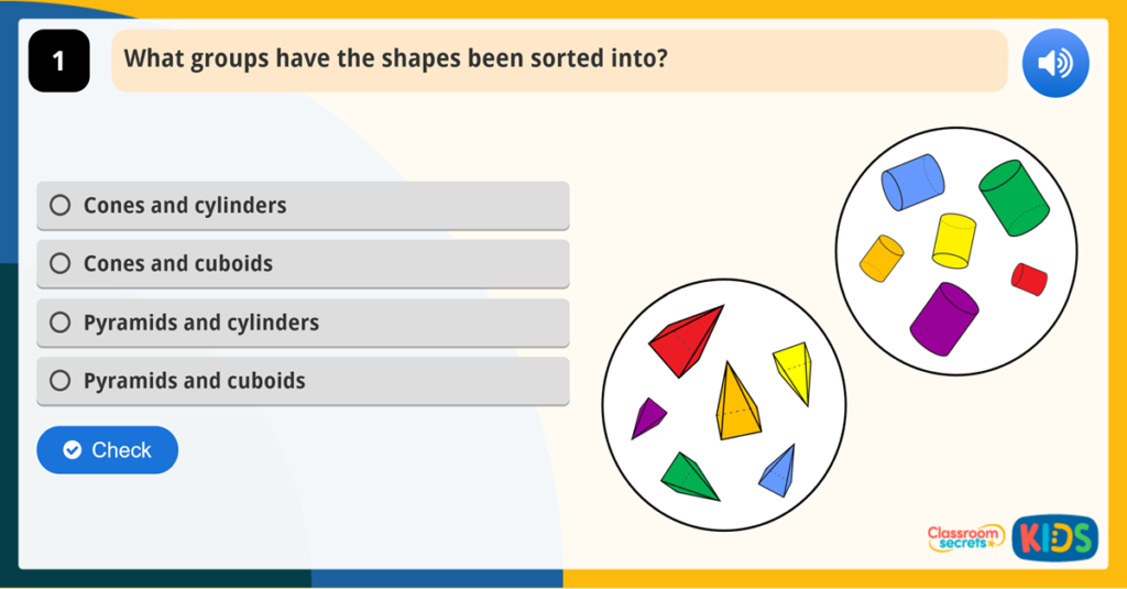 Year 1 Sort 3D Shapes Game