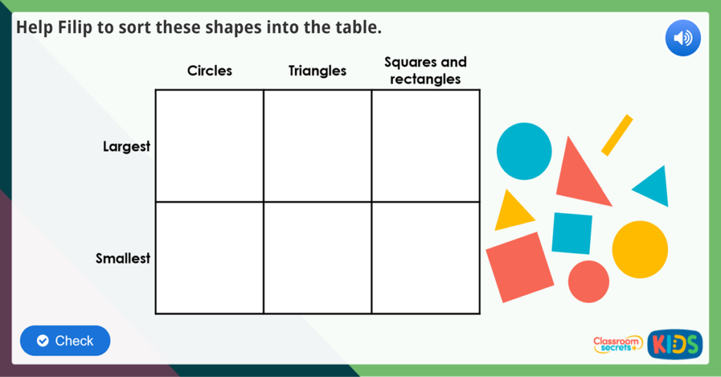 Year 1 Sort 2D Shapes Maths Challenge