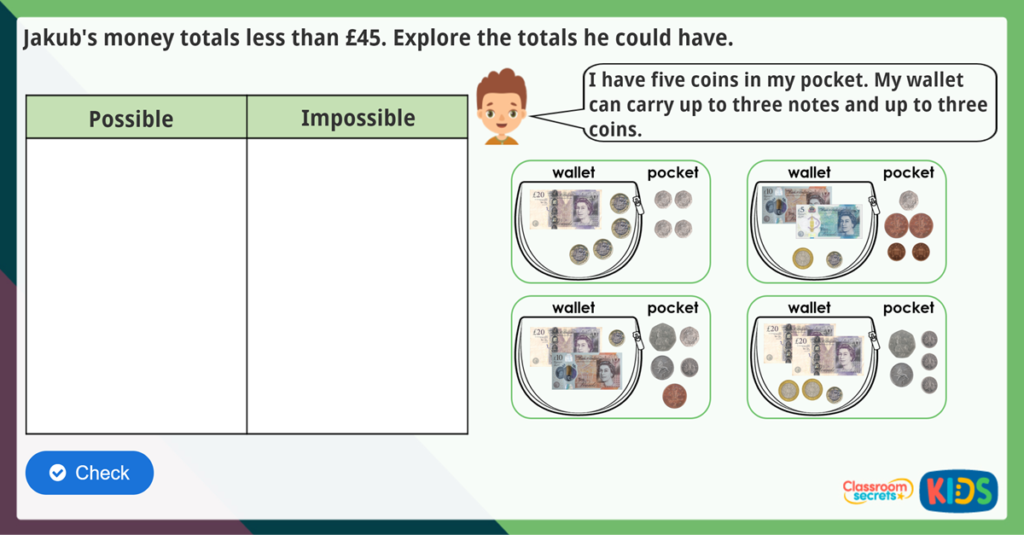 Count Money (Notes and Coins) Maths Challenge