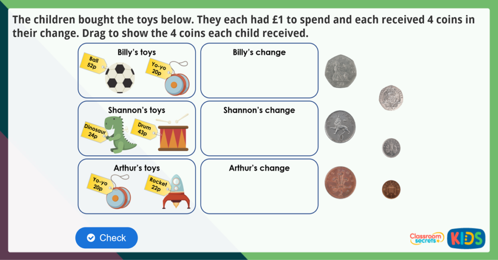 Year 2 Find Change Maths Challenge