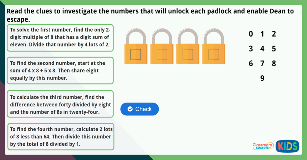 Year 3 Divide by 8 Maths Challenge