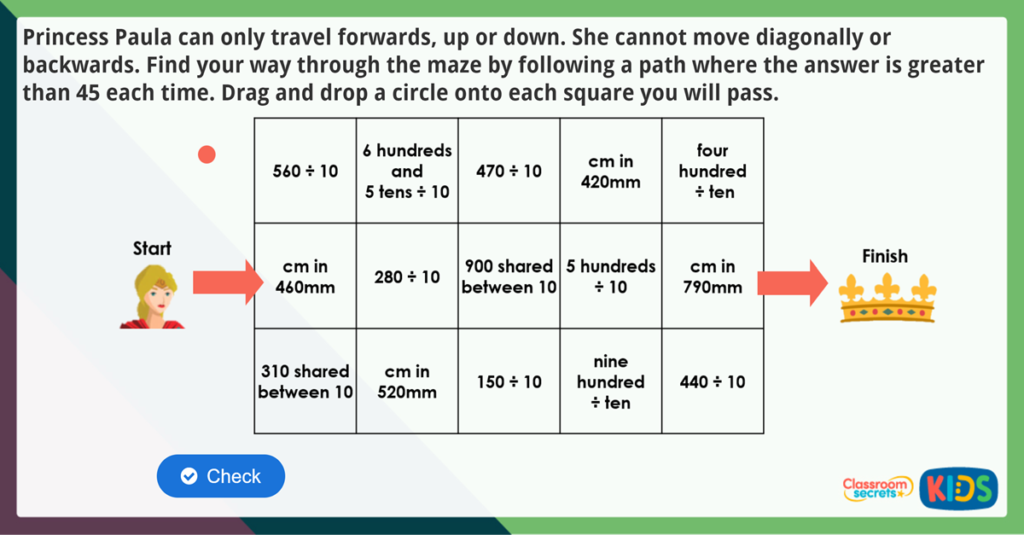 Year 4 Divide by 10 Maths Challenge