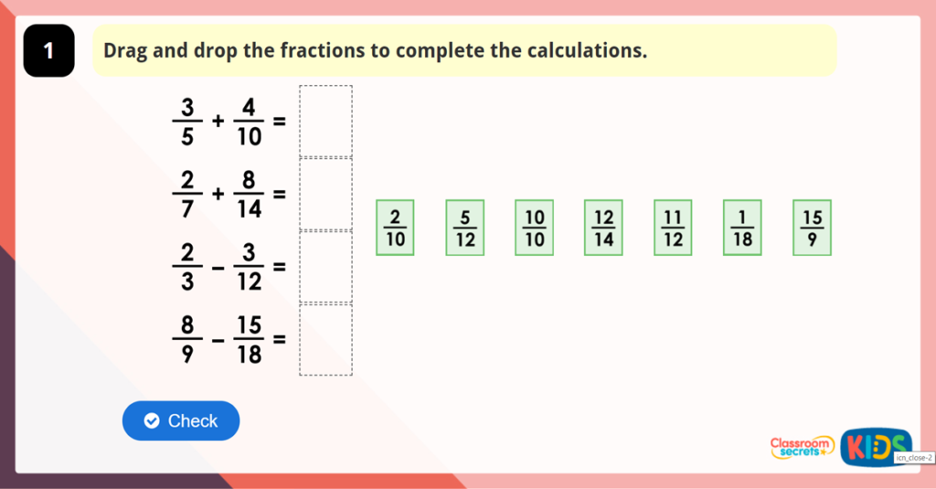 Year 6 Add and Subtract Fractions 1 Game