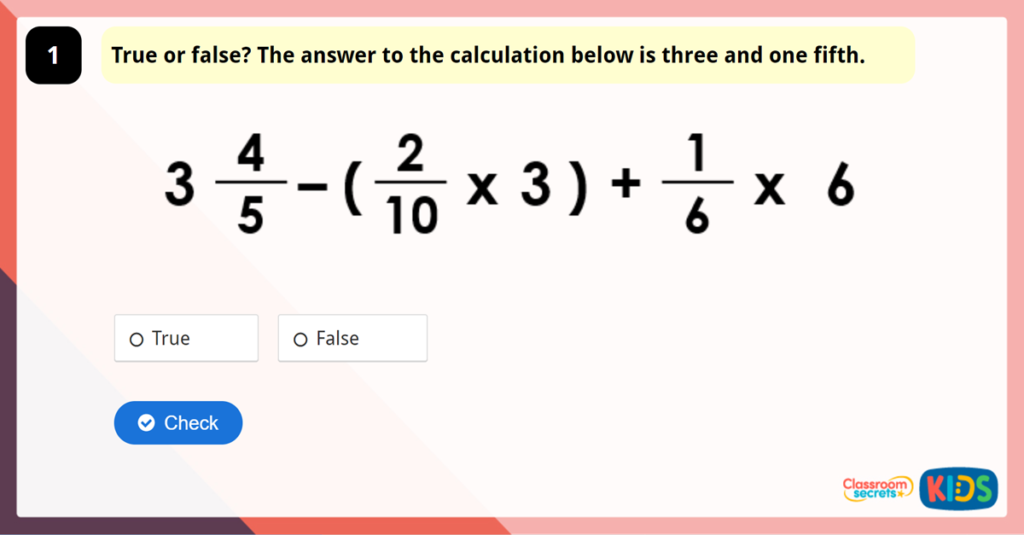 Year 6 Four Rules with Fractions Game
