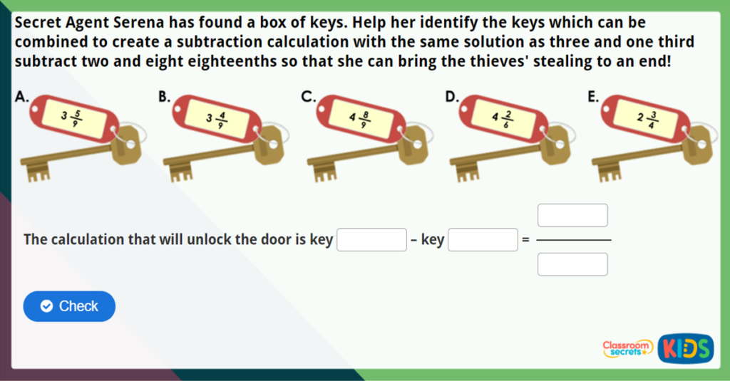 Year 6 Subtracting Fractions Maths Challenge