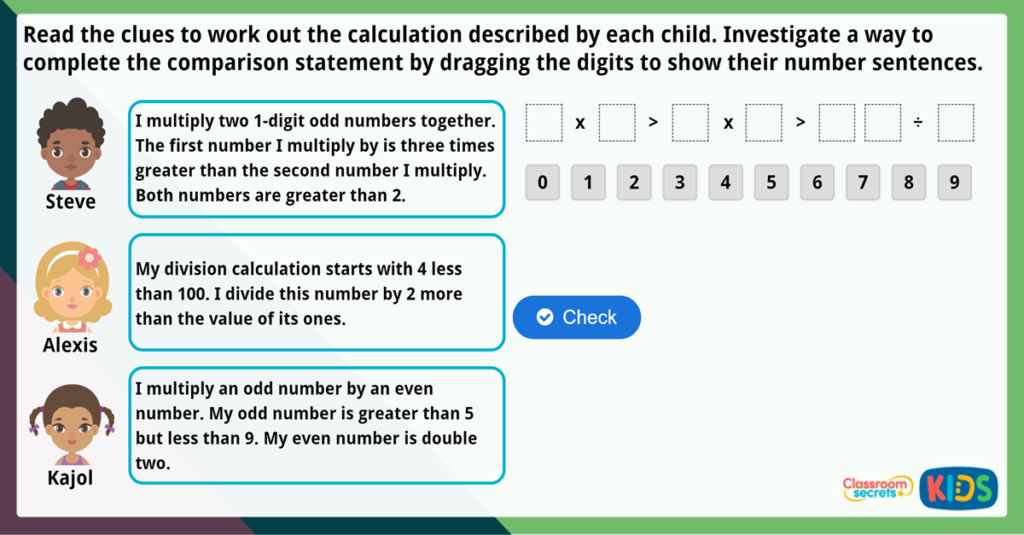 Year 3 Comparing Statements Maths Challenge