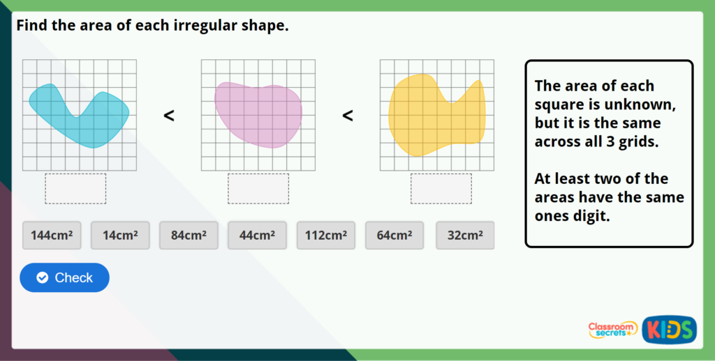 Year 5 Area of Irregular Shapes Maths Challenge