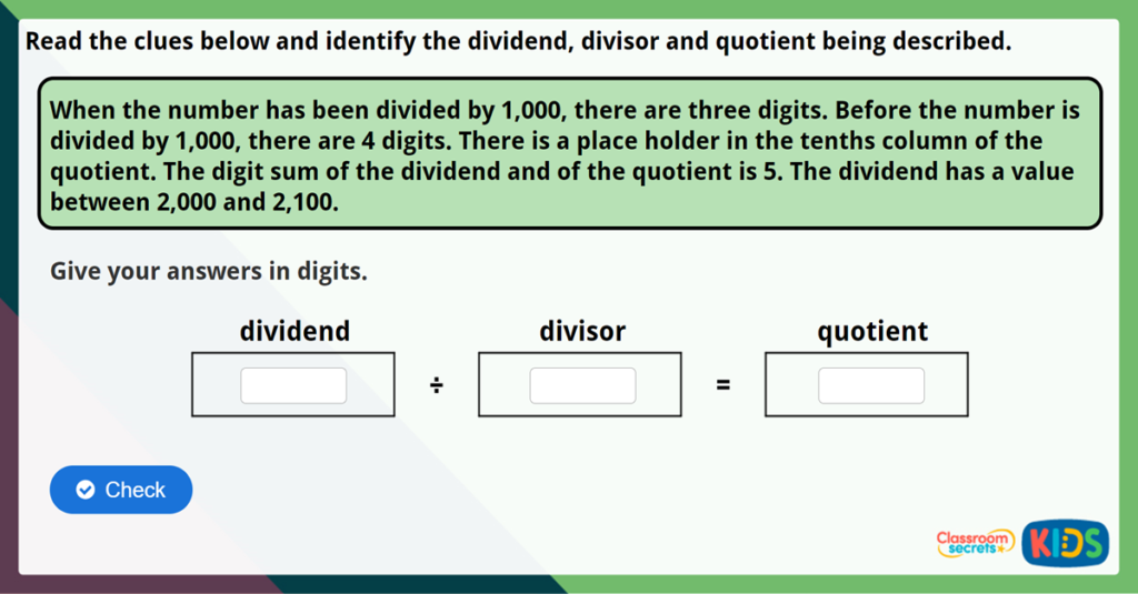 Year 6 Divide by 10, 100 and 1,000 Challenge