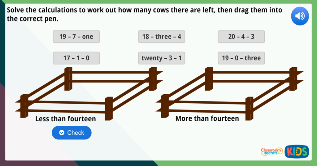Year 1 Subtraction - Not Crossing 10 Maths Challenge