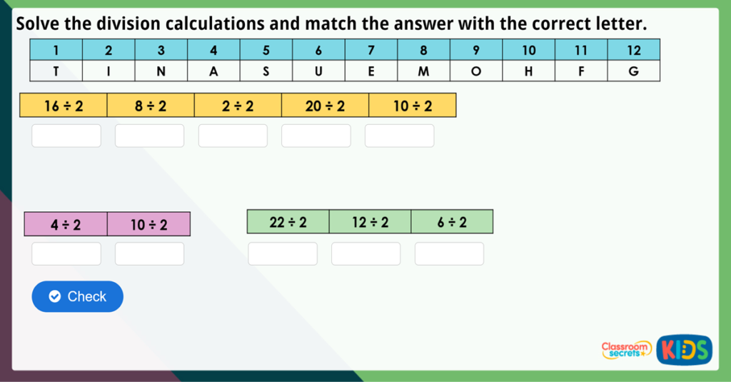 Year 2 Divide by 2 Maths Challenge