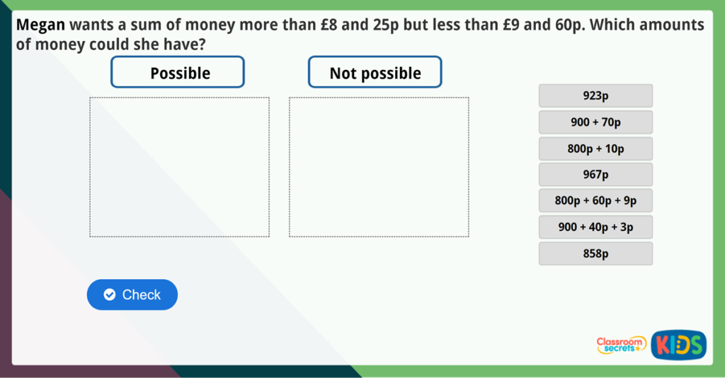 Year 3 Converting Pounds and Pence Maths Challenge