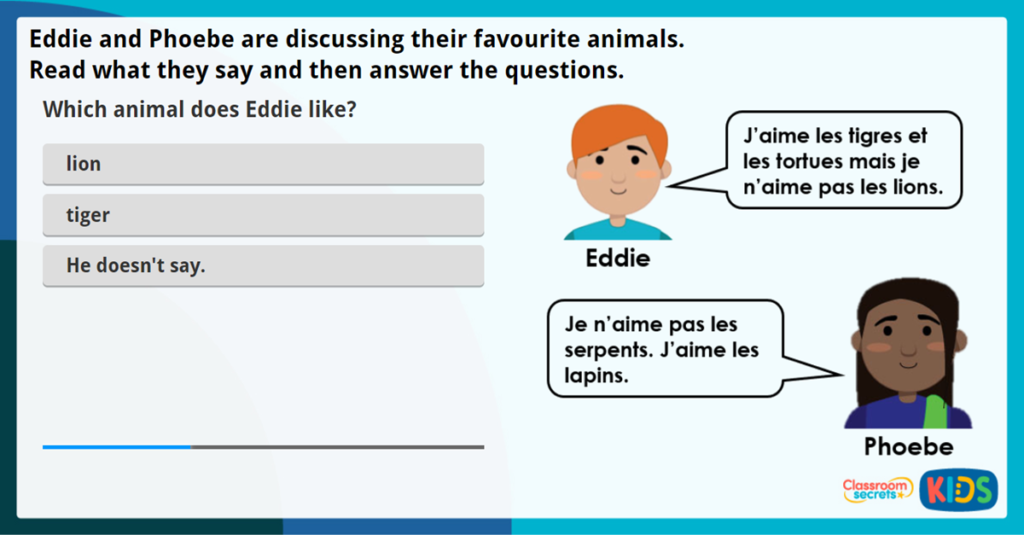 French Animal Likes and Dislikes Worksheet