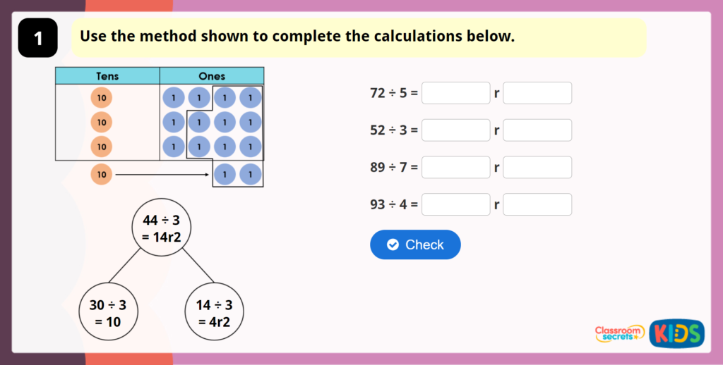 Year 4 Divide 2 Digits by 1 Digit Game