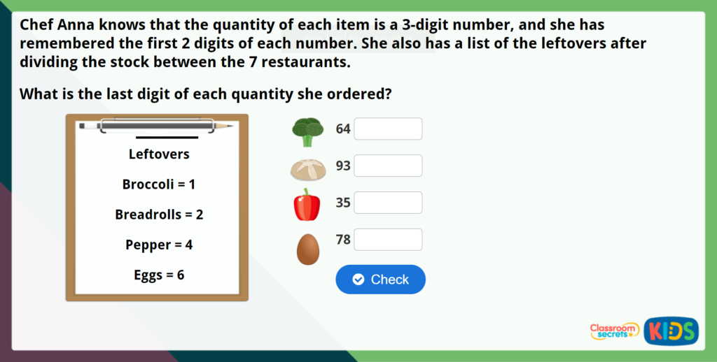 Year 4 Divide 3 Digits by 1 Digit Maths Challenge