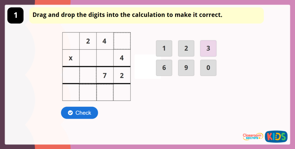 Year 4 Multiply 3 Digits by1 Digit Game