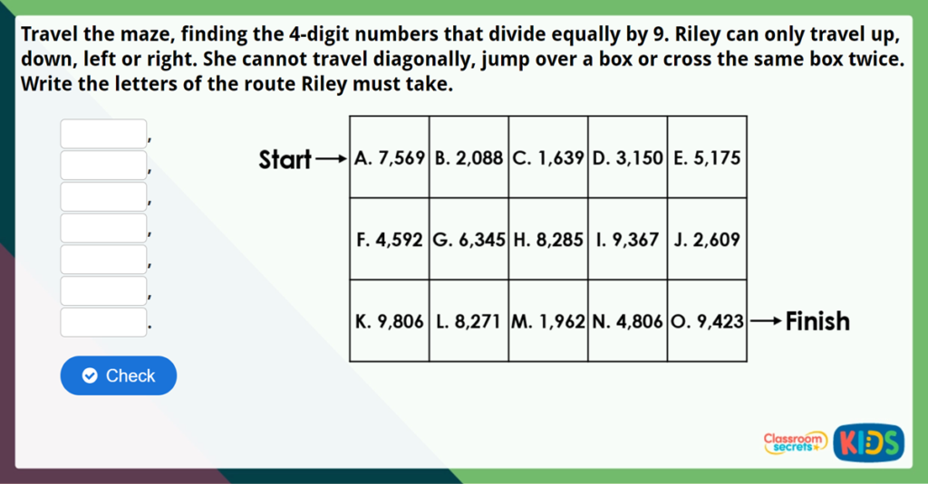 Year 5 Divide 4 Digits by 1 Digit Challenge
