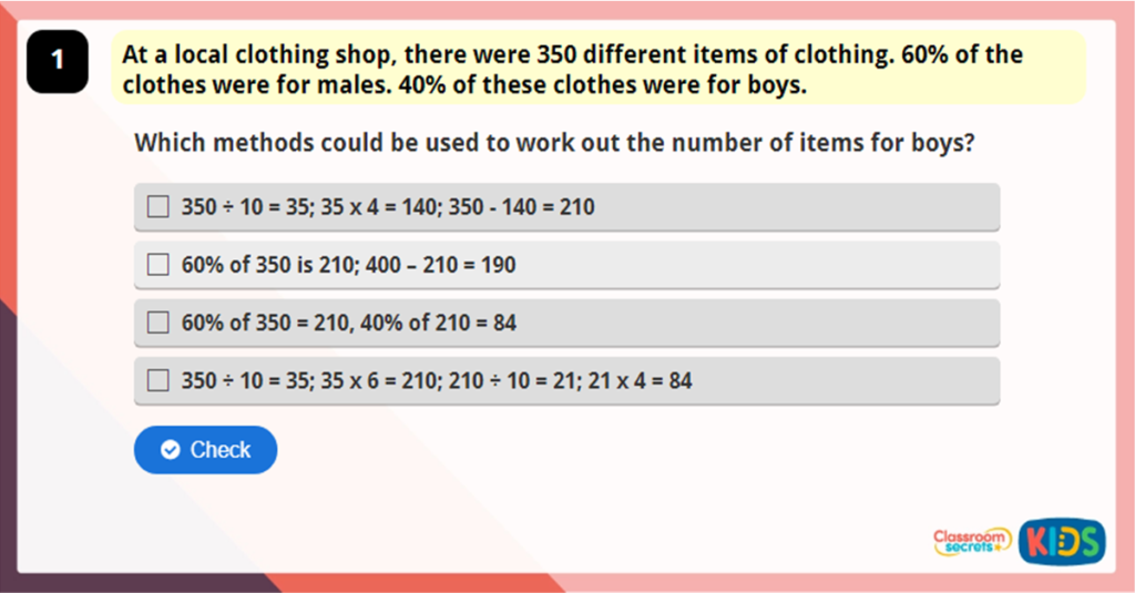 Year 6 Percentages Missing Values Game