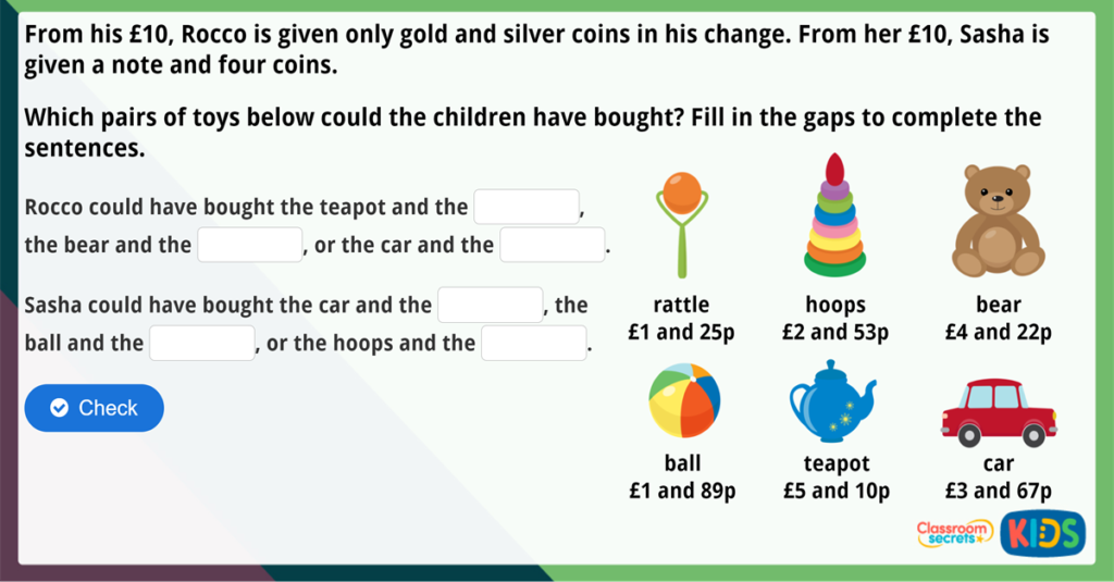 Year 3 Giving Change Maths Challenge