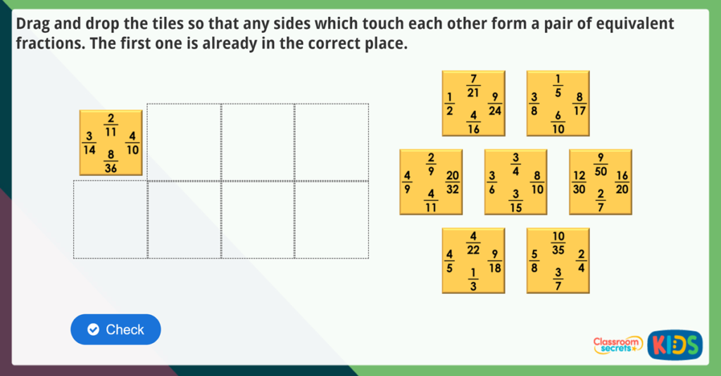 Year 4 Equivalent Fractions 2 Maths Challenge
