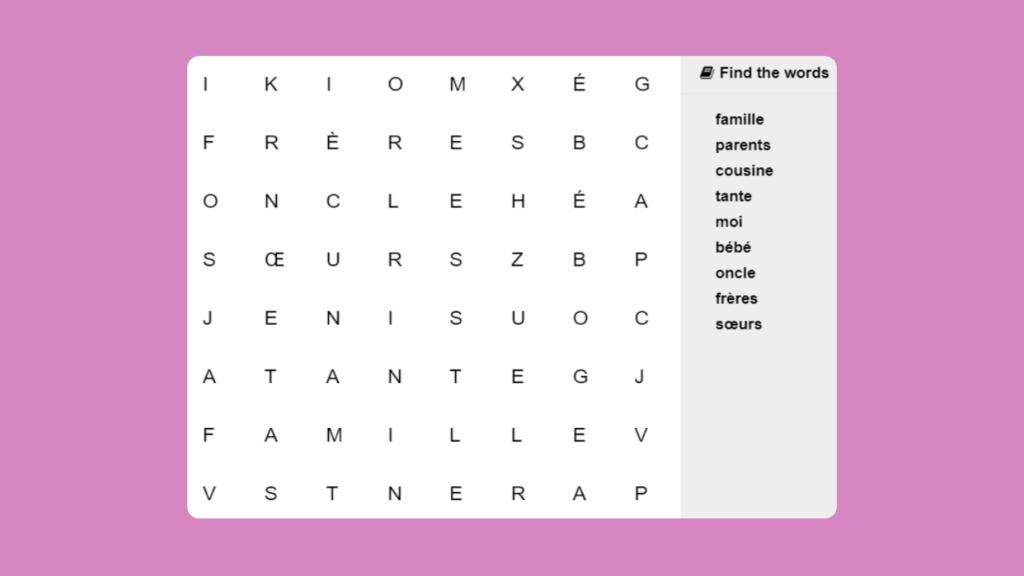 UKS2 French My Family Find the Words