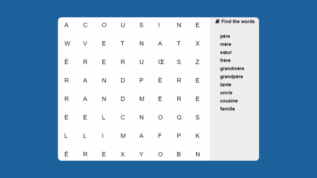 UKS2 French Family Find the Words