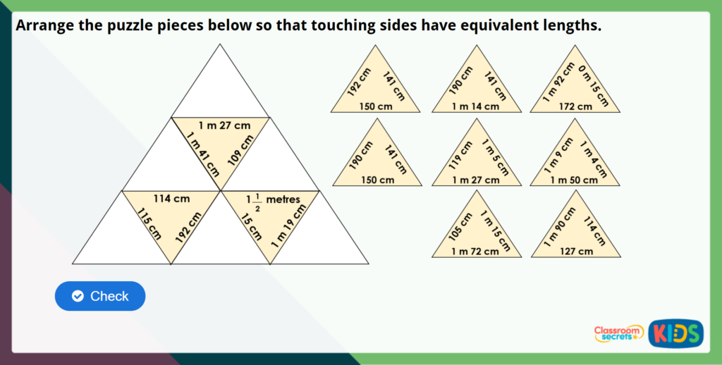 Year 3 Equivalent Lengths m and cm Maths Challenge