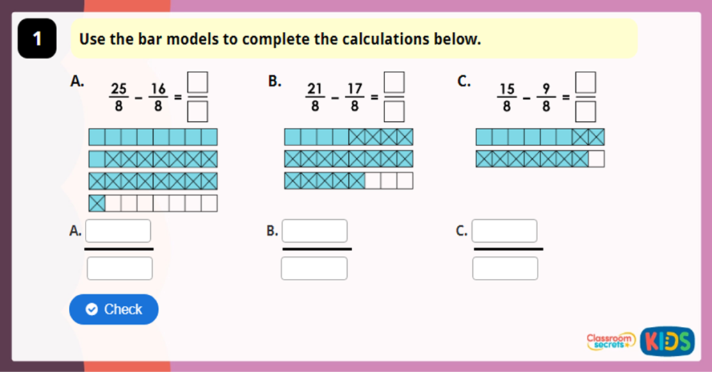 Year 4 Subtract 2 Fractions Game