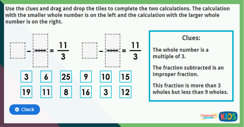 Year 4 Subtract from Whole Amounts CSK Challenge