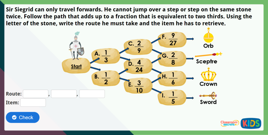 Year 5 Add 3 or More Fractions Maths Challenge