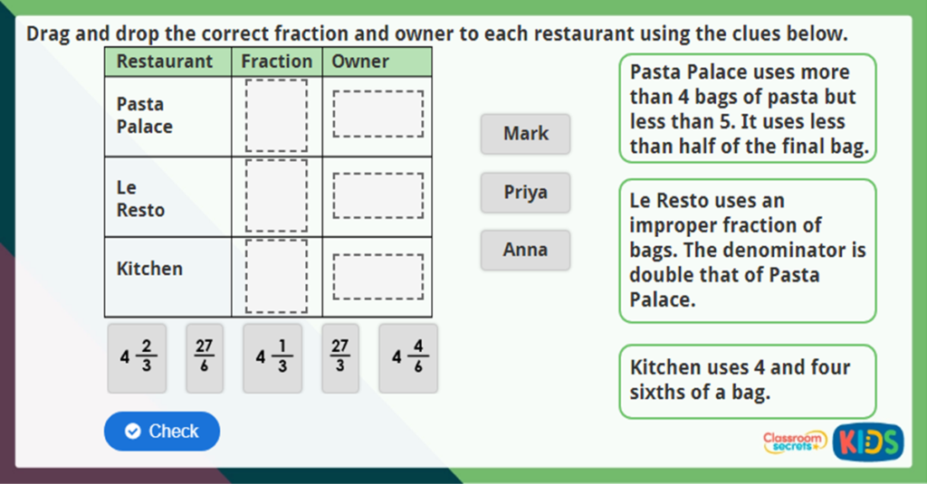 Year 5 Compare and Order Fractions Greater than 1 CSK