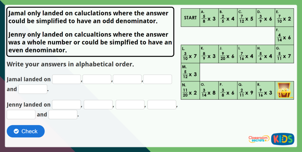Year 5 Multiply Non-Unit Fractions by an Integer Maths Challenge