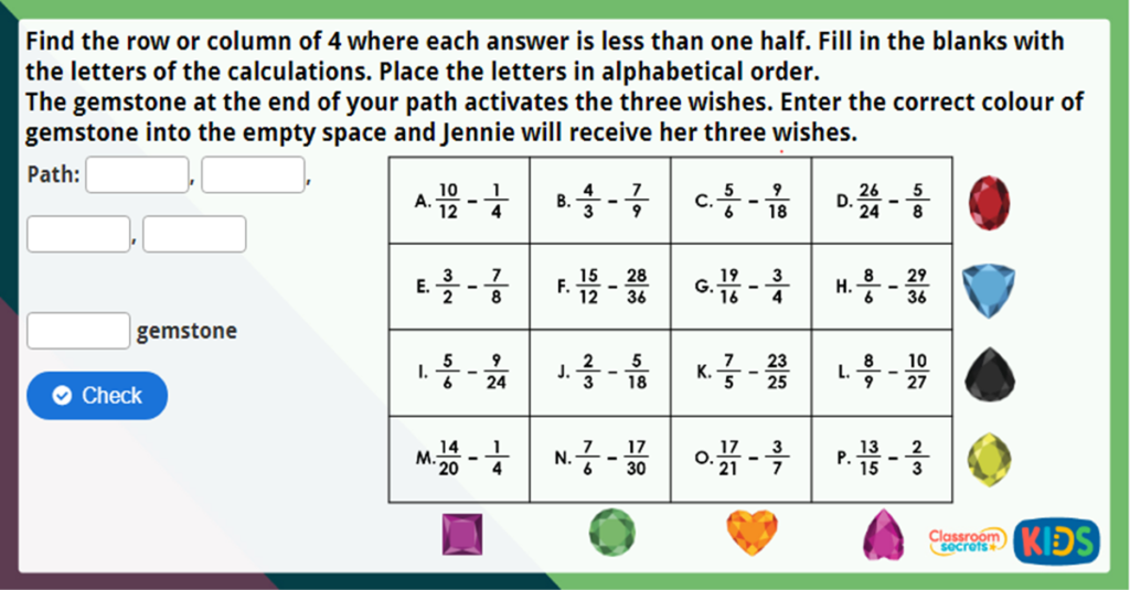 Year 5 Subtract Fractions Maths Challenge
