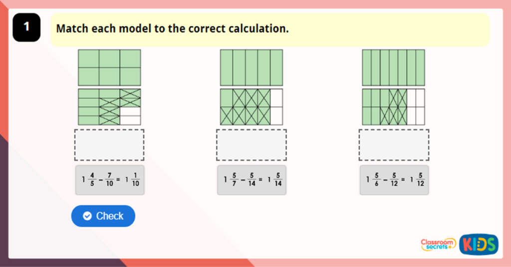Year 5 Subtract Mixed Numbers 1 CSK Game
