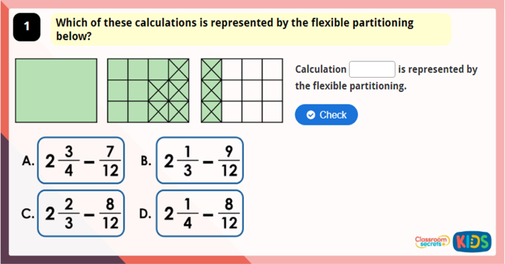 Year 5 Subtract Mixed Numbers 2 Game