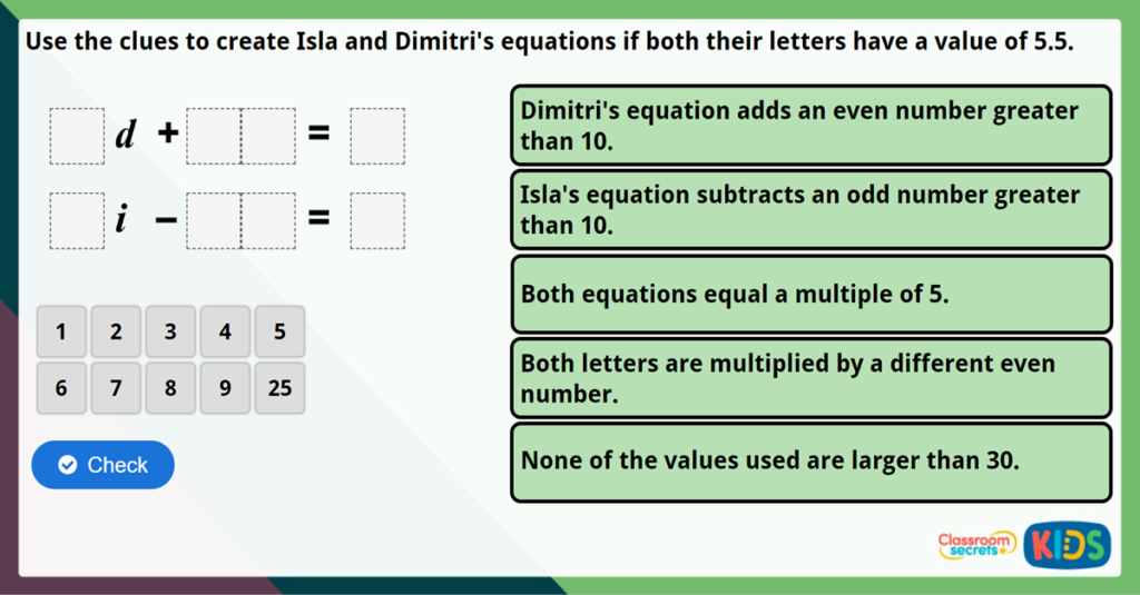 Year 6 Two-Step Equations Maths Challenge