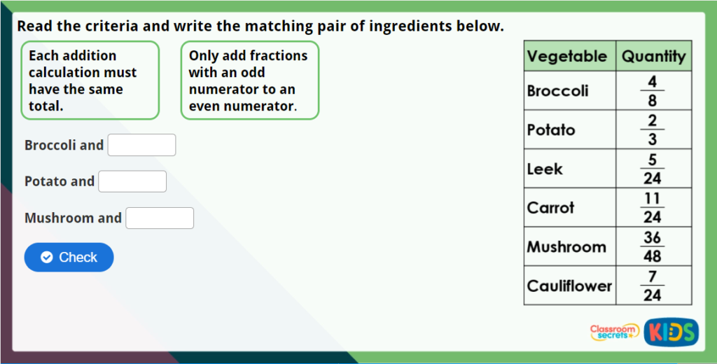 Y5 Fractions Within 1 Maths Challenge