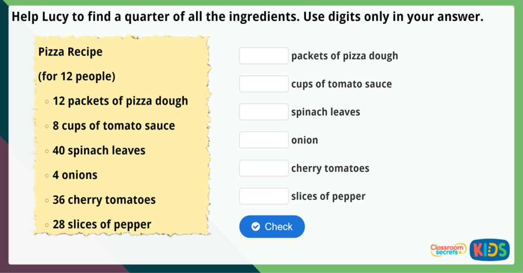 Year 2 Find a Quarter Maths Challenge