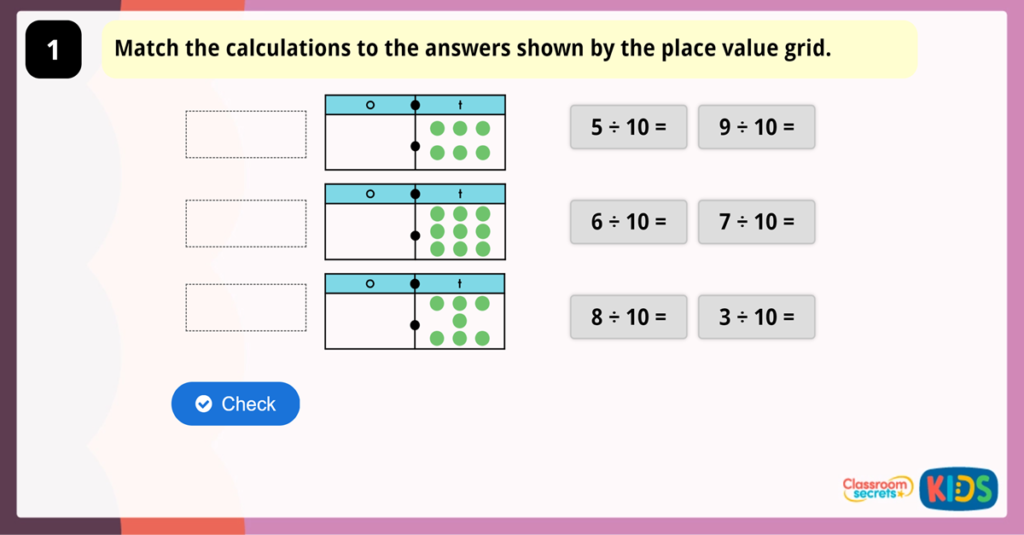 Year 4 Divide 1 Digit by 10 Game