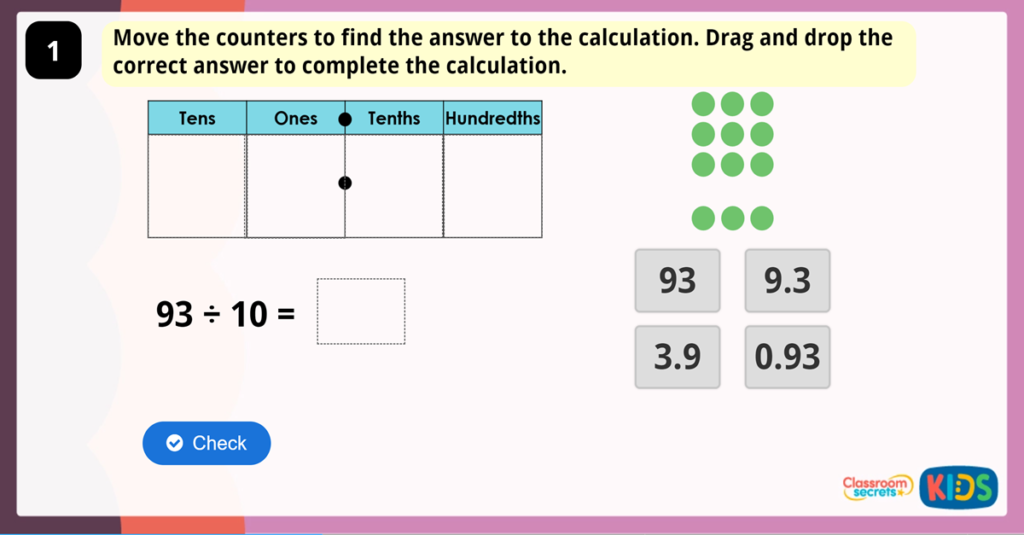 Year 4 Divide 2 Digits by 10 Game