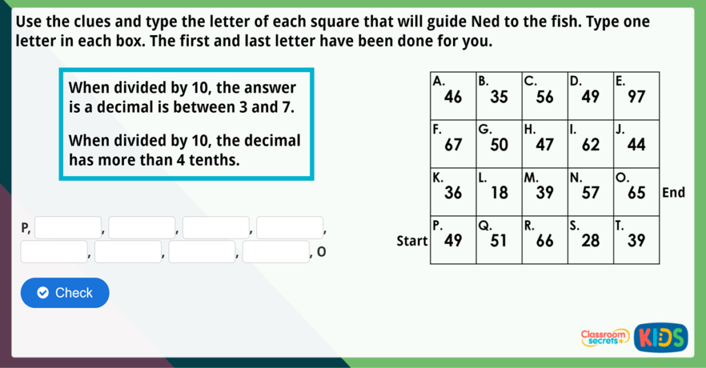Year 4 Divide 2 Digits by 10 Maths Challenge