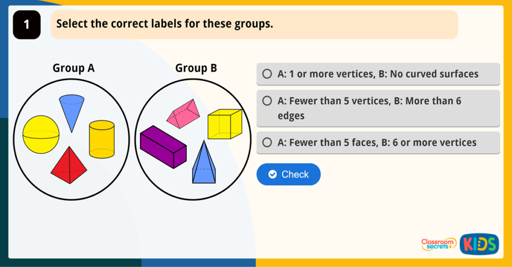 Year 2 Sort 3D Shapes Game