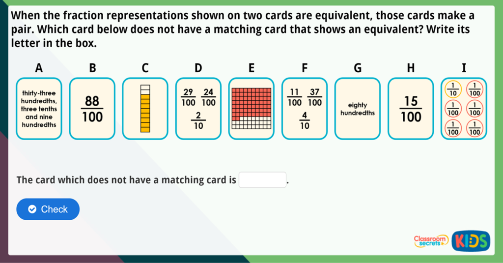 Year 4 Recognise Tenths and Hundredths Maths Challenge