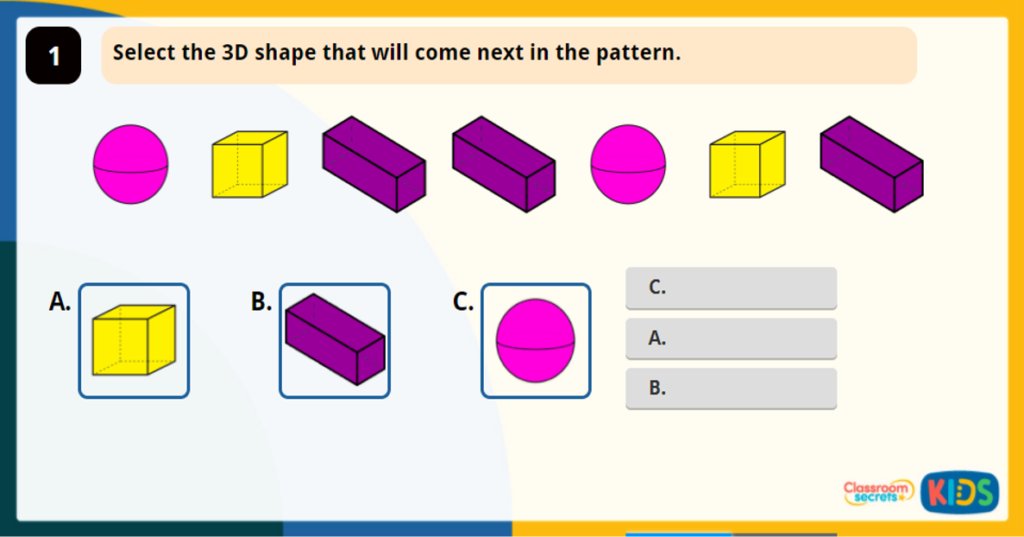 Year 2 Make Patterns with 3D Shapes Game