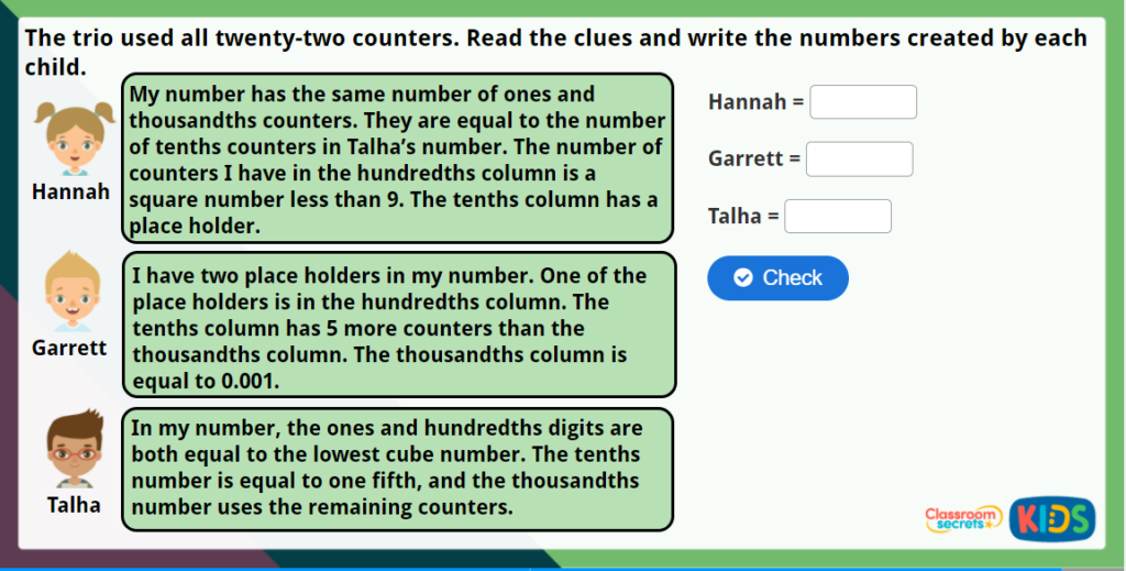 Y5 Understand Thousandths Maths Challenge