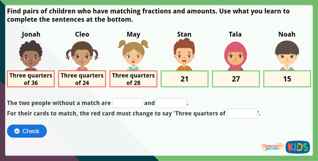 Year 2 Find Three Quarters Maths Challenge